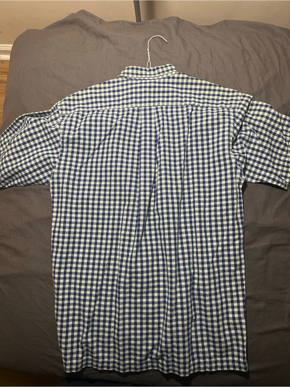 Ralph Lauren Blue and White Check Button-Down Shirt with Green Polo Logo